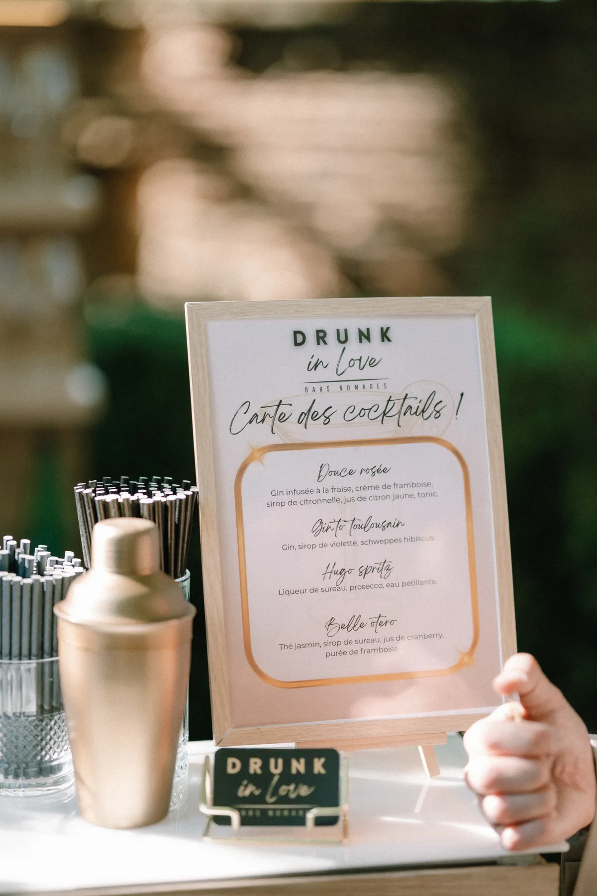 Carte des cocktails personnalisée d'un mariage